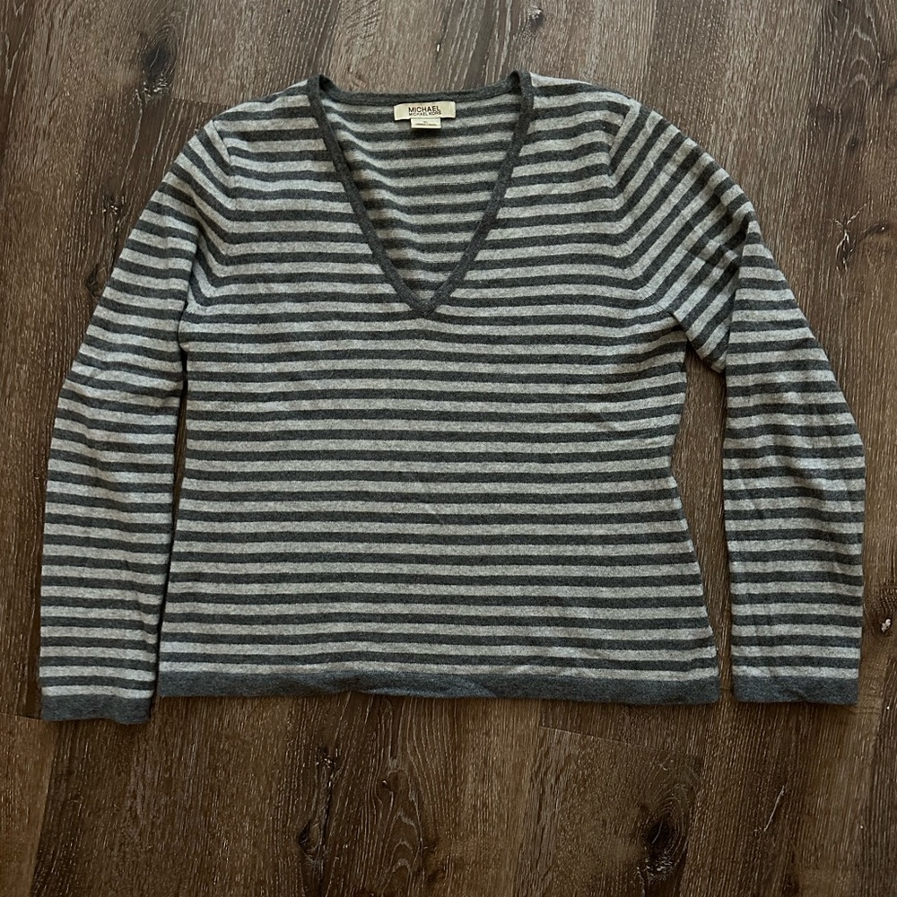 MK gray striped cashmere sweater, XL